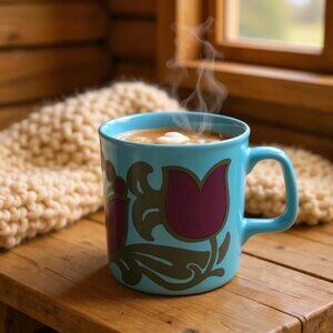 Vintage 70s Kiln Craft Groovy Mod Floral Mug